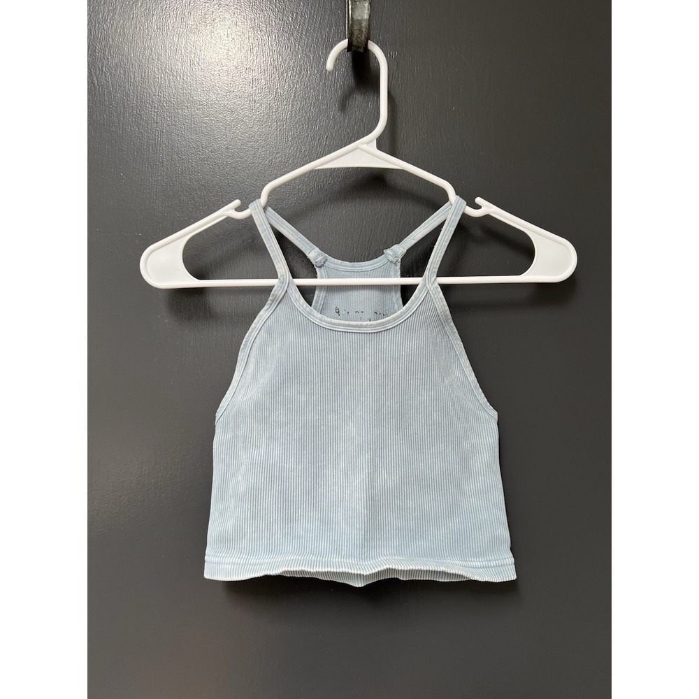 FP Movement Tank Top Womens M/L Blue Ribbed Halter Cropped Athletic Yoga